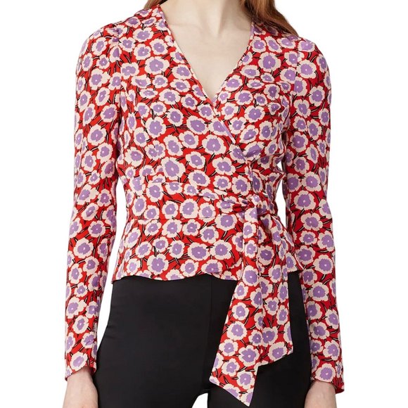 Diane Von Furstenberg Alexia Floral-Print Silk Crepe De Chine Wrap Top Size 2 - Picture 15 of 15